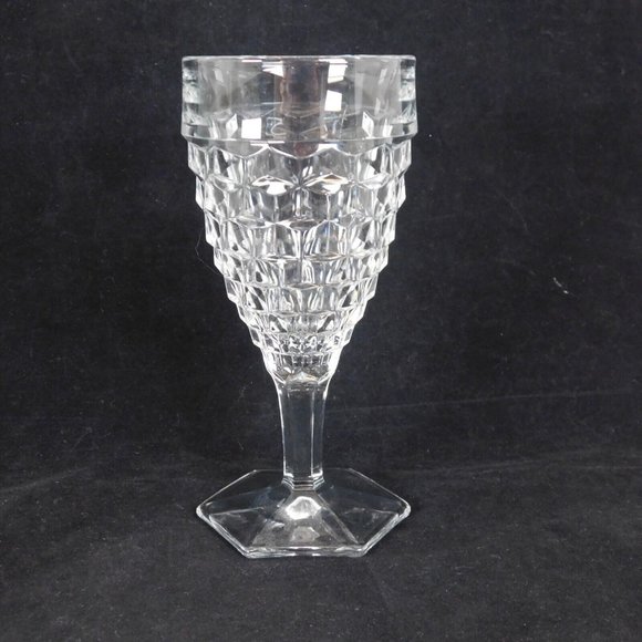 Lot of 2 Fostoria American Clear Glass Water Goblet 7" tall 9 oz Diamond Cube - Picture 4 of 11